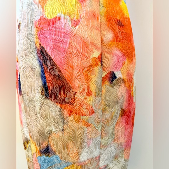 H&M Multi-Coloured, Pink, Yellow, Tan, Embossed Printed Dress, Fitted - size 8 - Picture 4 of 8